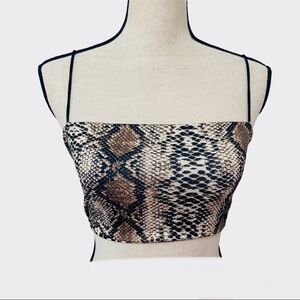 Shein Animal Print Brown Tan Crop Top. Black Spaghetti Straps. Sz S.